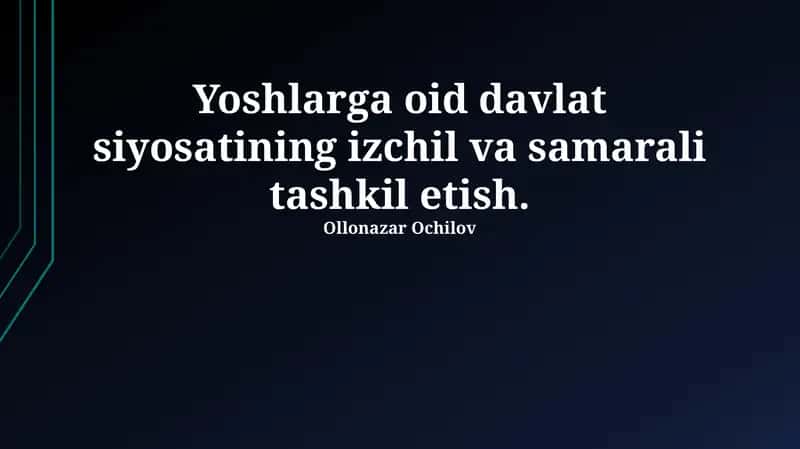 Yoshlar siyosatining izchil va samarali tashkil etish