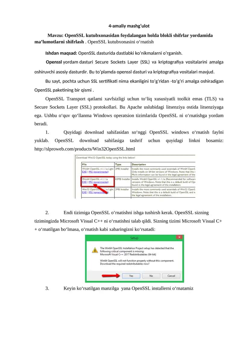 OpenSSL kutubxonasidan foydalangan holda blokli shifrlar yordamida ma’lumotlarni shifrlash