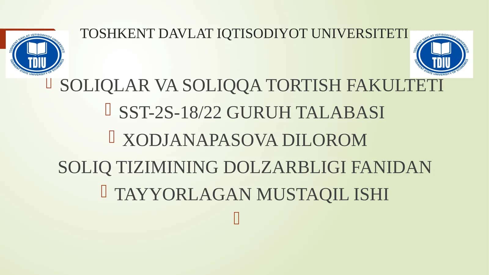 O’zbekiston Respublikasi soliq tizimi dagi dasturiy mahsulotlar