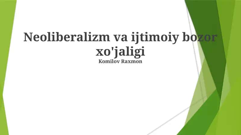 Neoliberalizm va Ijtimoiy Bozor Iqtisodiyoti