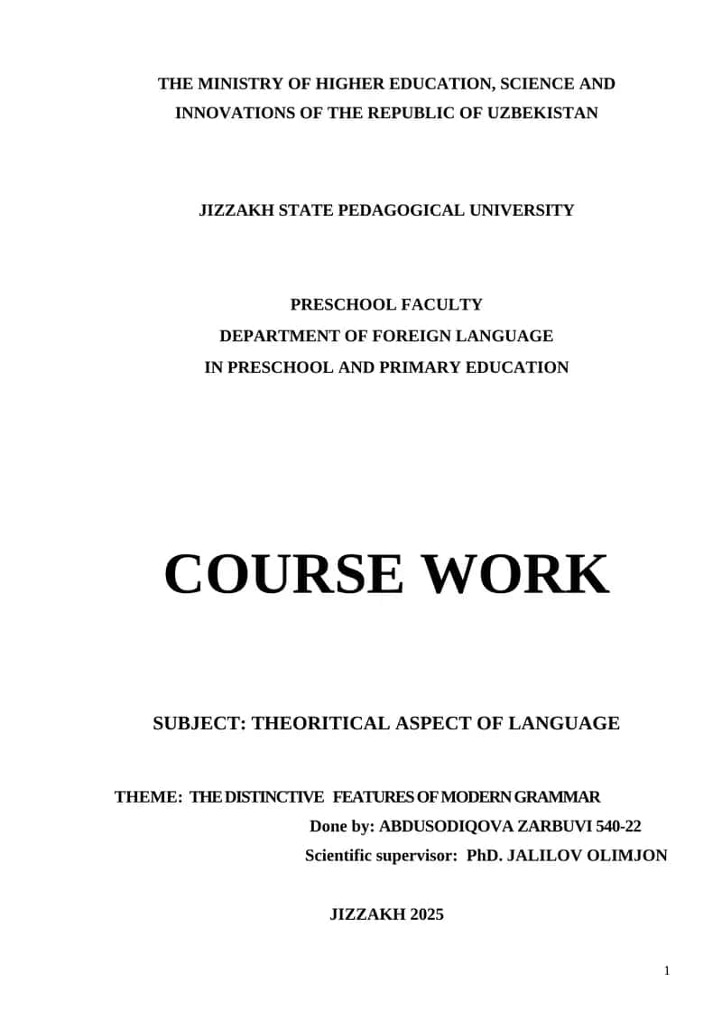 Course Work on Theoretical Aspect of Language