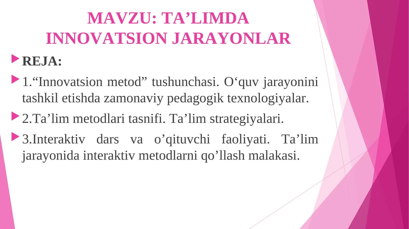 TA’LIMDA INNOVATSION JARAYONLAR