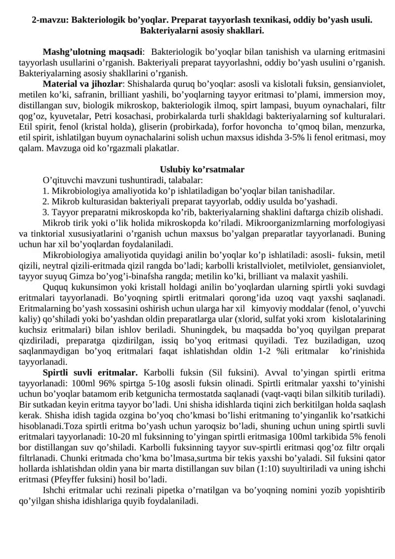Bakteriologik bo’yoqlar