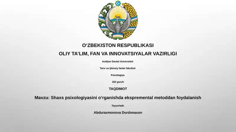 Shaxs psixologiyasini oʻrganishda ekspremental metoddan foydalanish