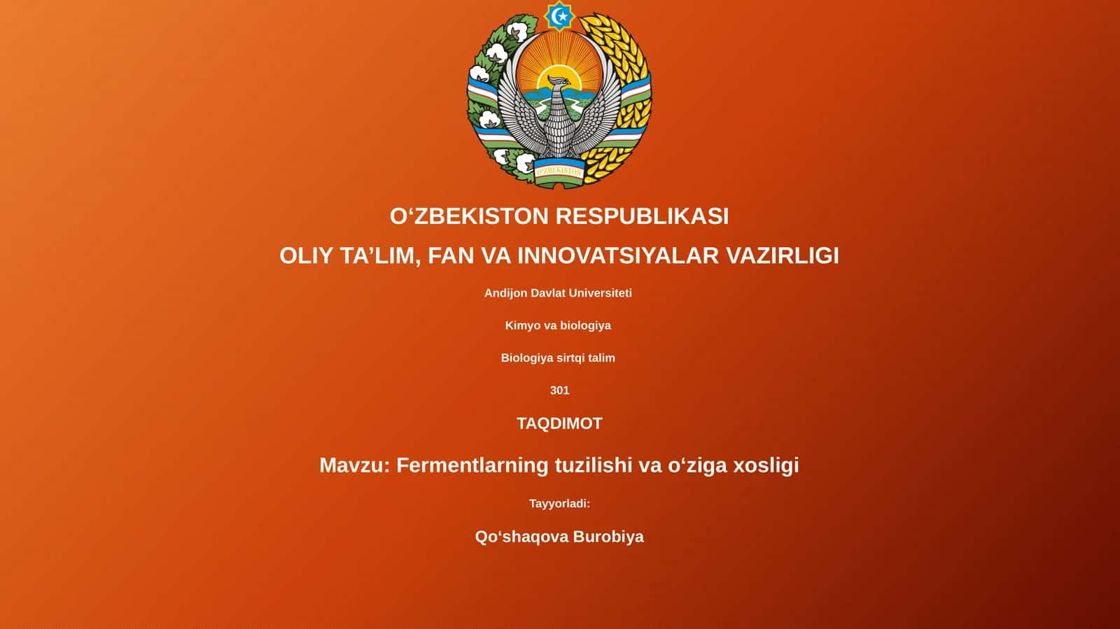 Fermentlarning tuzilishi va o'ziga xosligi