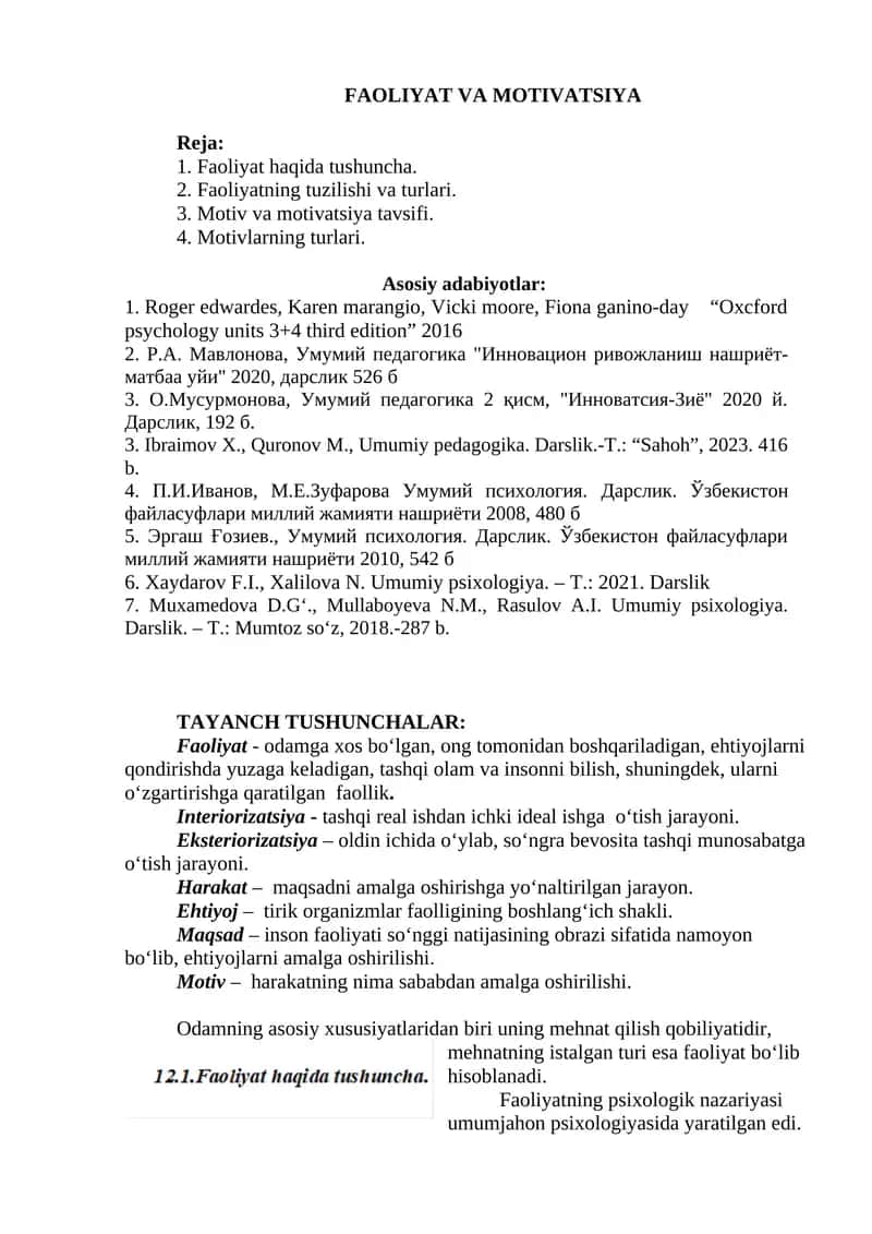 Faoliyat va Motivatsiya