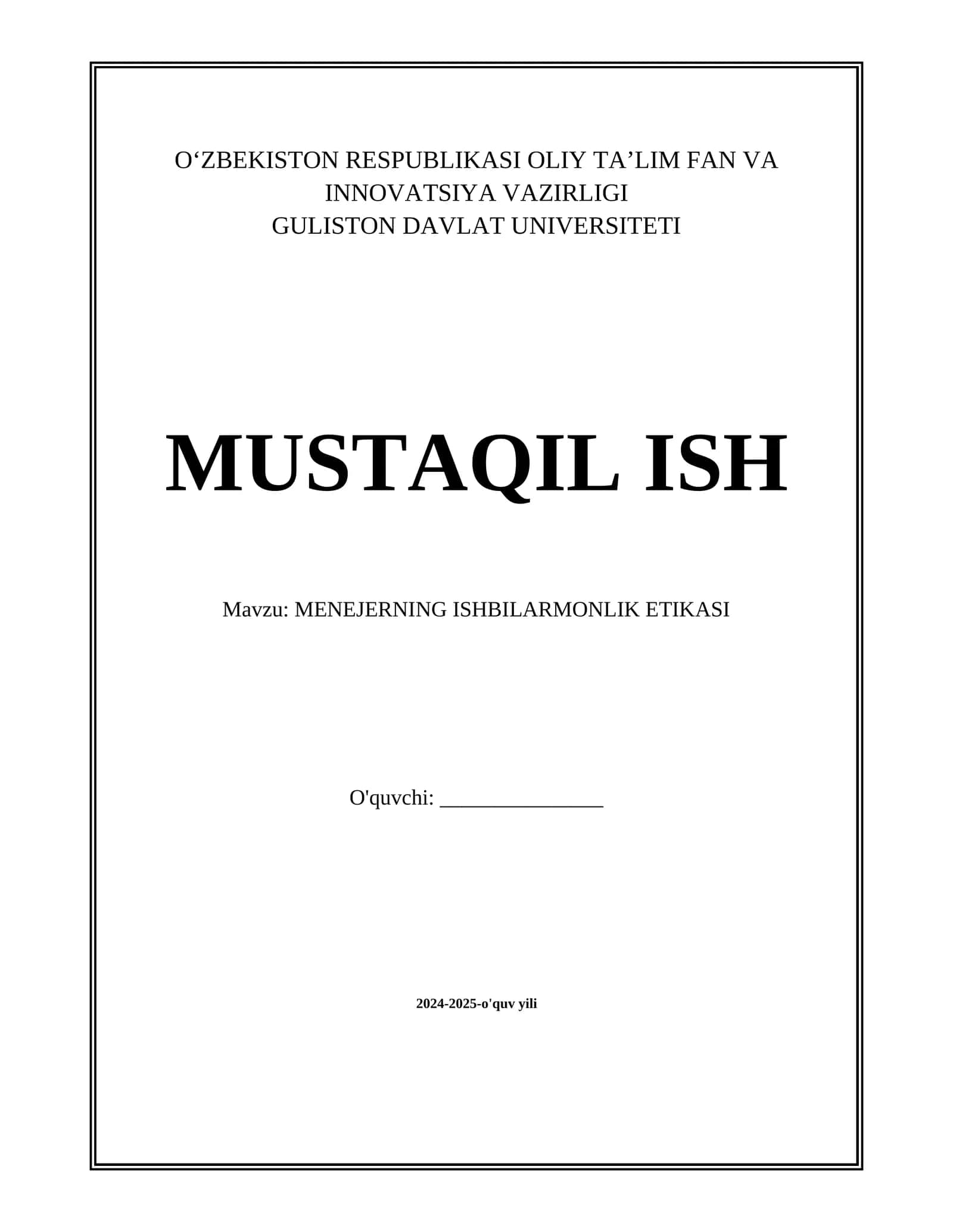 MENEJERNING ISHBILARMONLIK ETIKASI