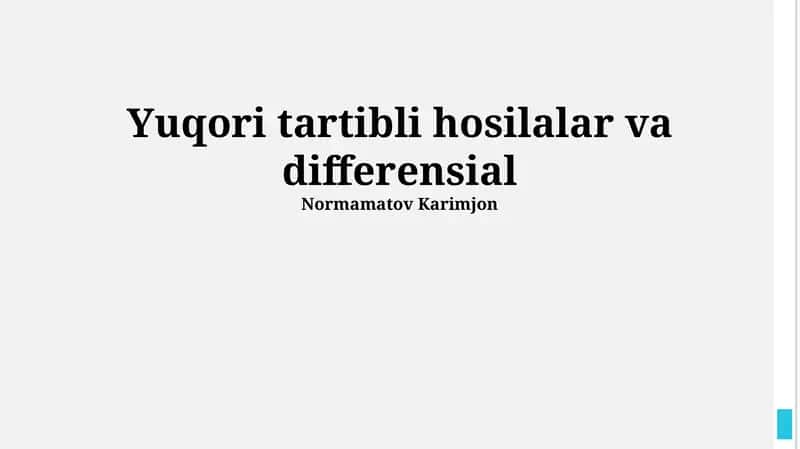 Yuqori Tartibli Differensiallar