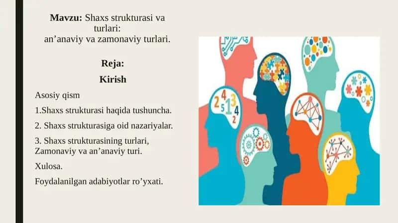 Shaxs strukturasi va turlarian’anaviy va zamonaviy turlari.