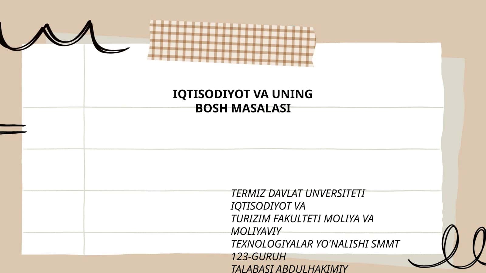 IQTISODIYOT VA UNING BOSH MASALASI