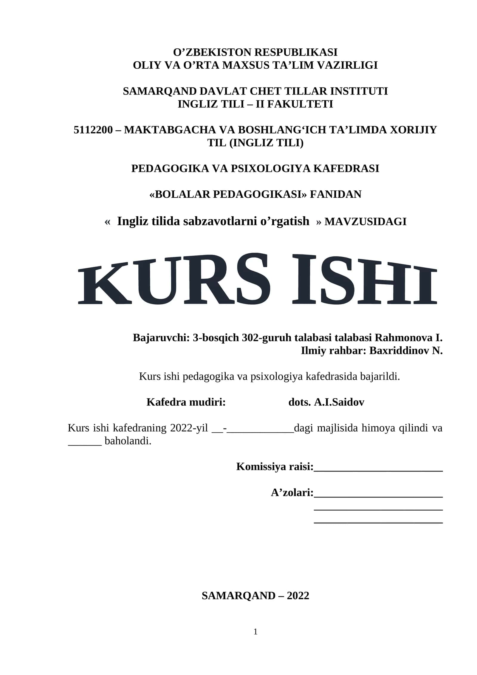 Ingliz tilida sabzavotlarni o’rgatish
