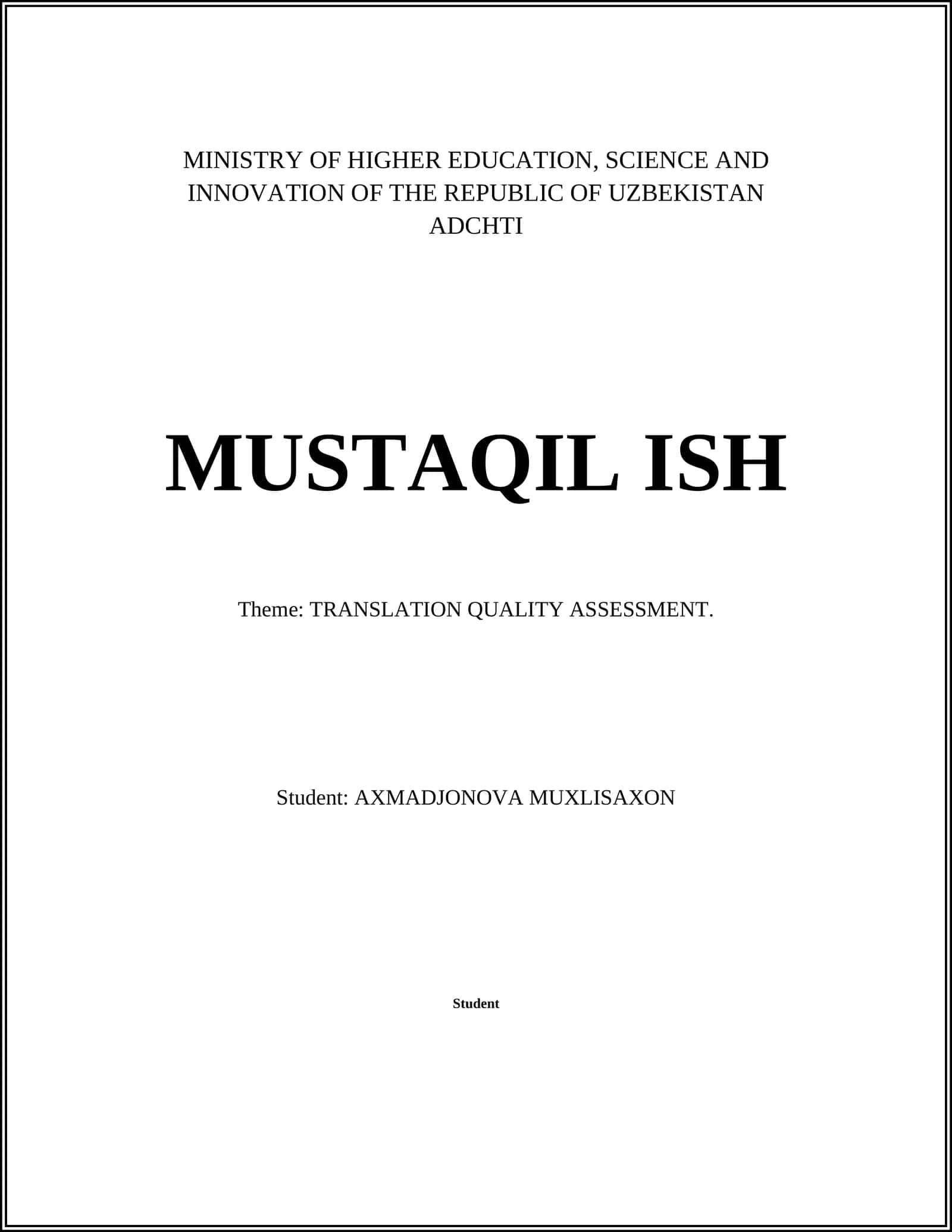 TRANSLATION QUALITY ASSESSMENT