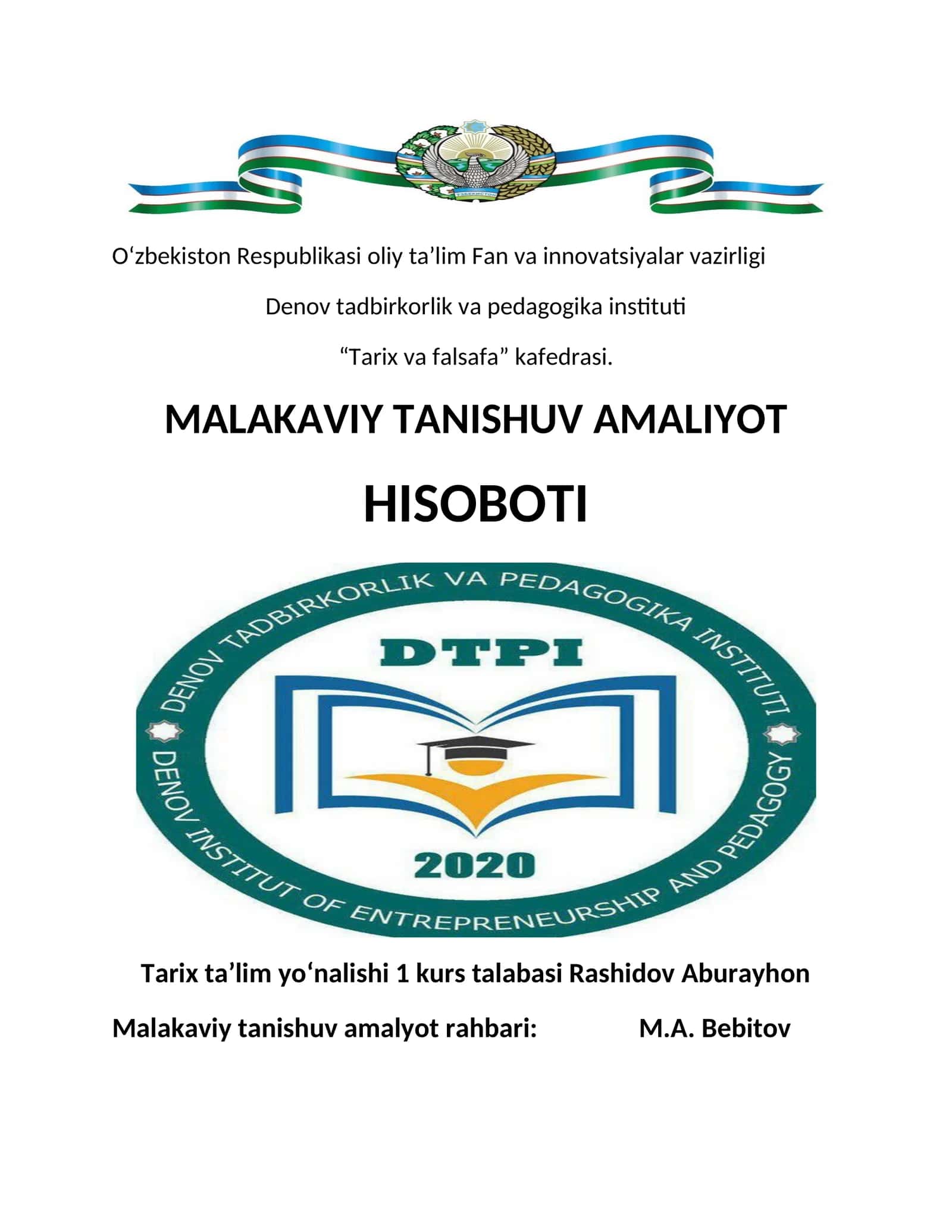 Zahartepa Dalvarzintepa sho'rchi tumani Malakaviy Tanishuv Amaliyoti
