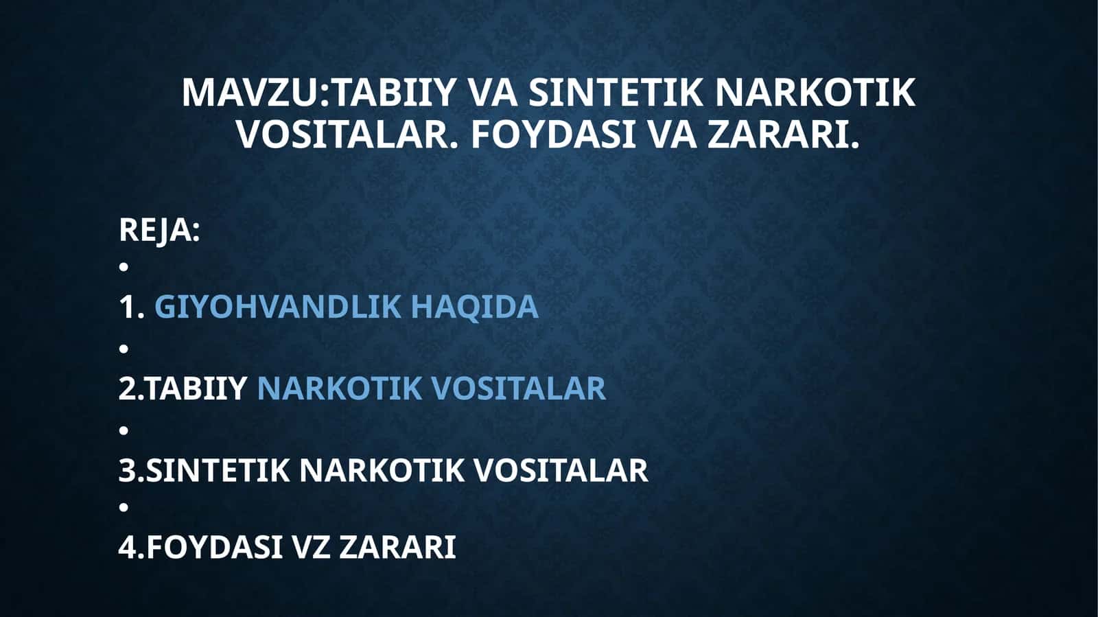 Tabiiy va sintetik narkotik vositalar