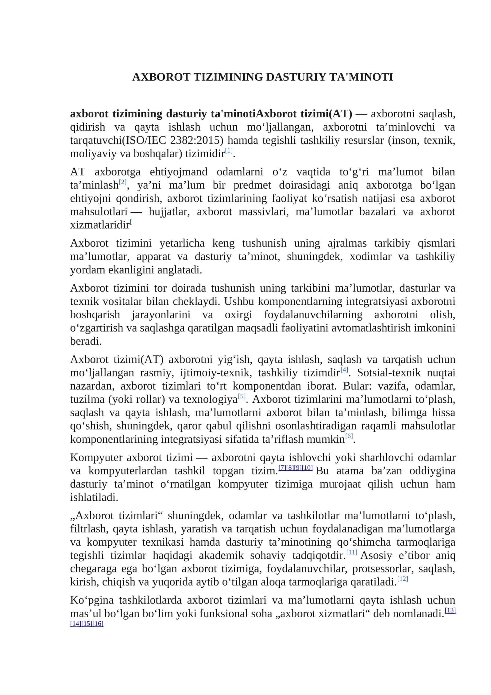 AXBOROT TIZIMINING DASTURIY TA'MINOTI