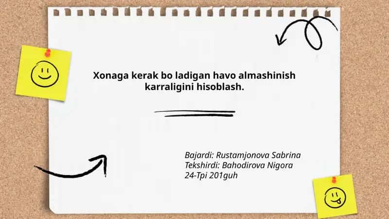 Xonaga kerak bo ladigan havo almashinish karraligini hisoblash