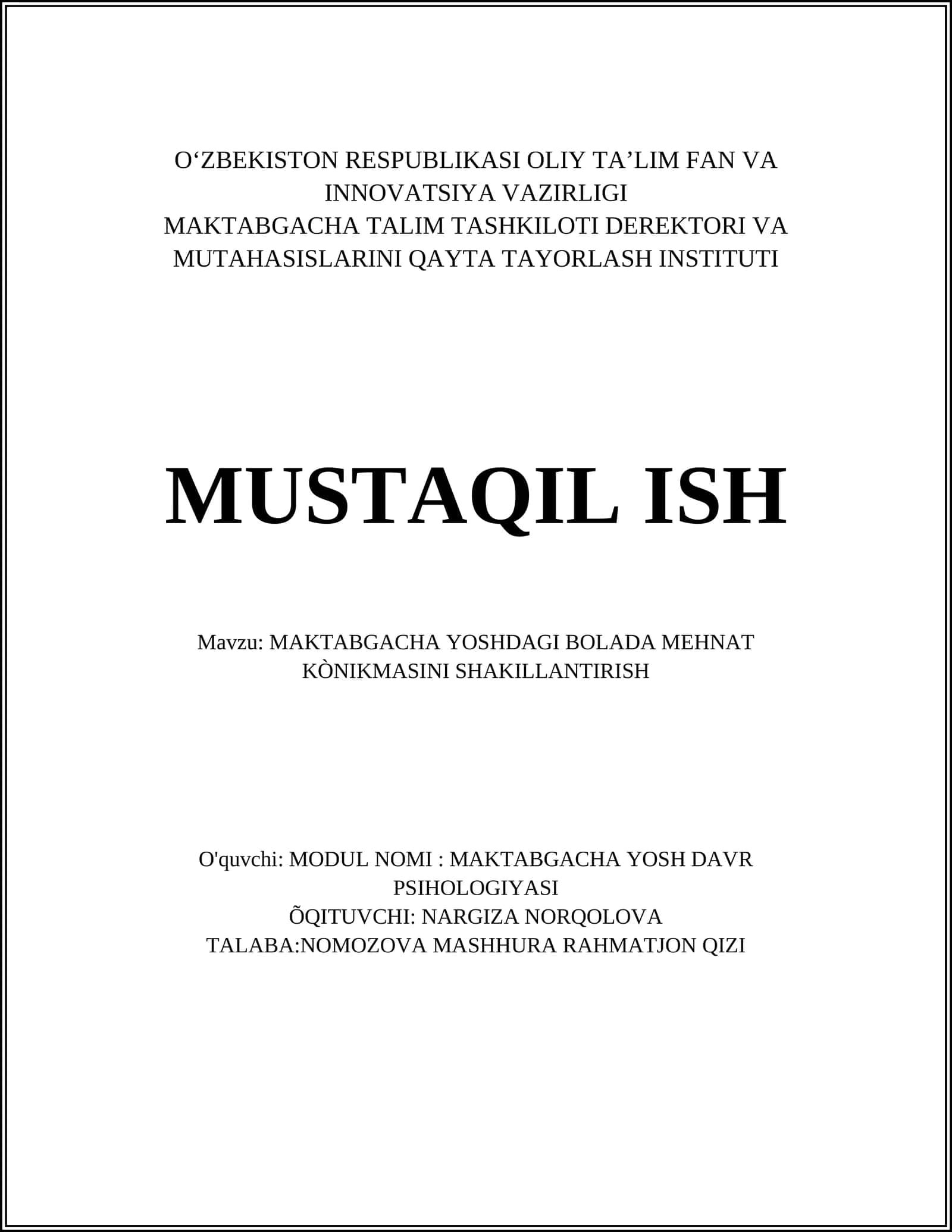 MAKTABGACHA YOSH DAVR PSIHOLOGIYASI