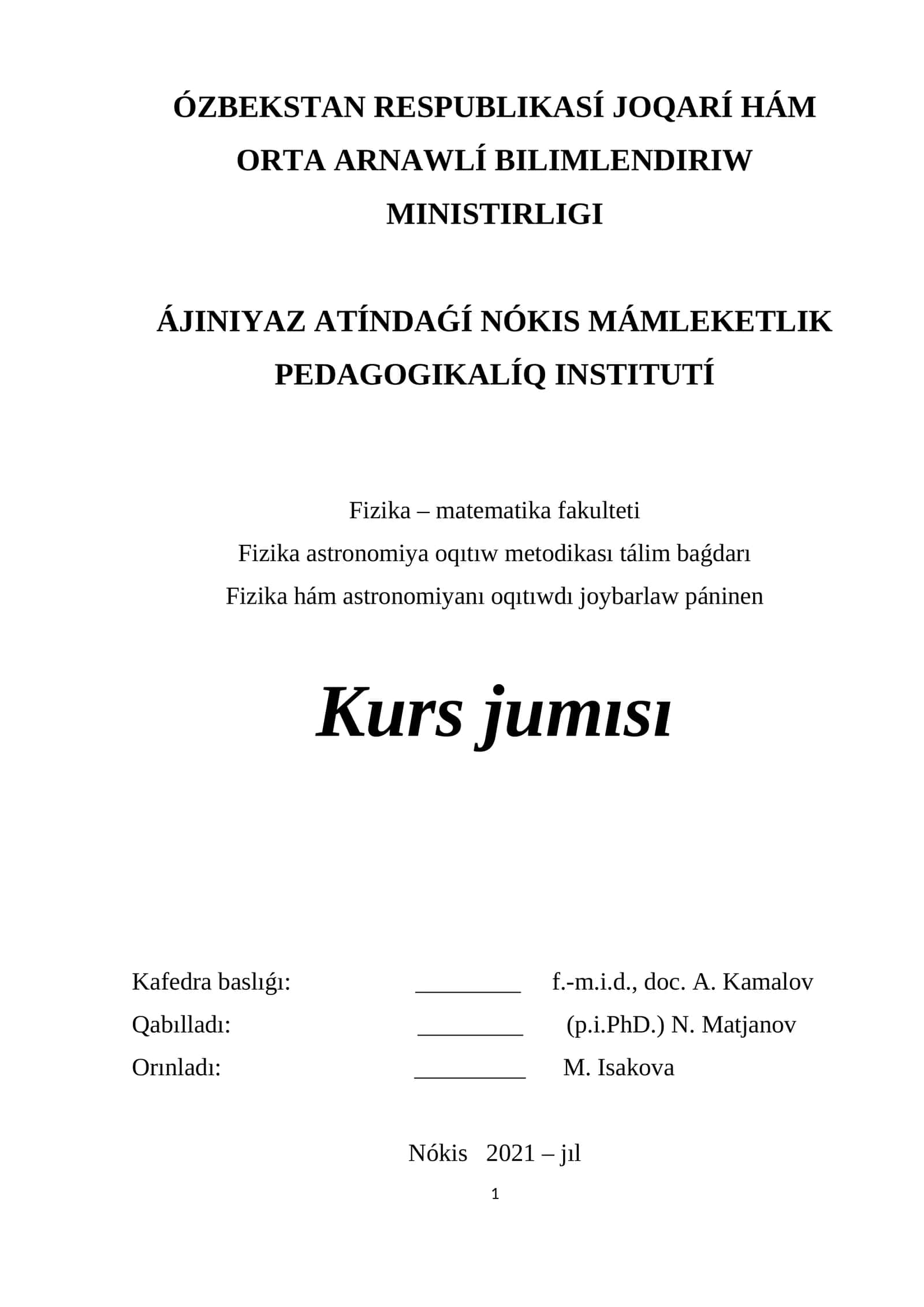 Fizika astronomiya oqıtıw metodikası tálim baǵdarı