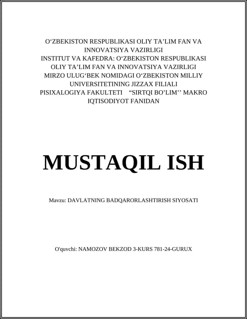 Davlatning Badqarorlashtirish Siyosati