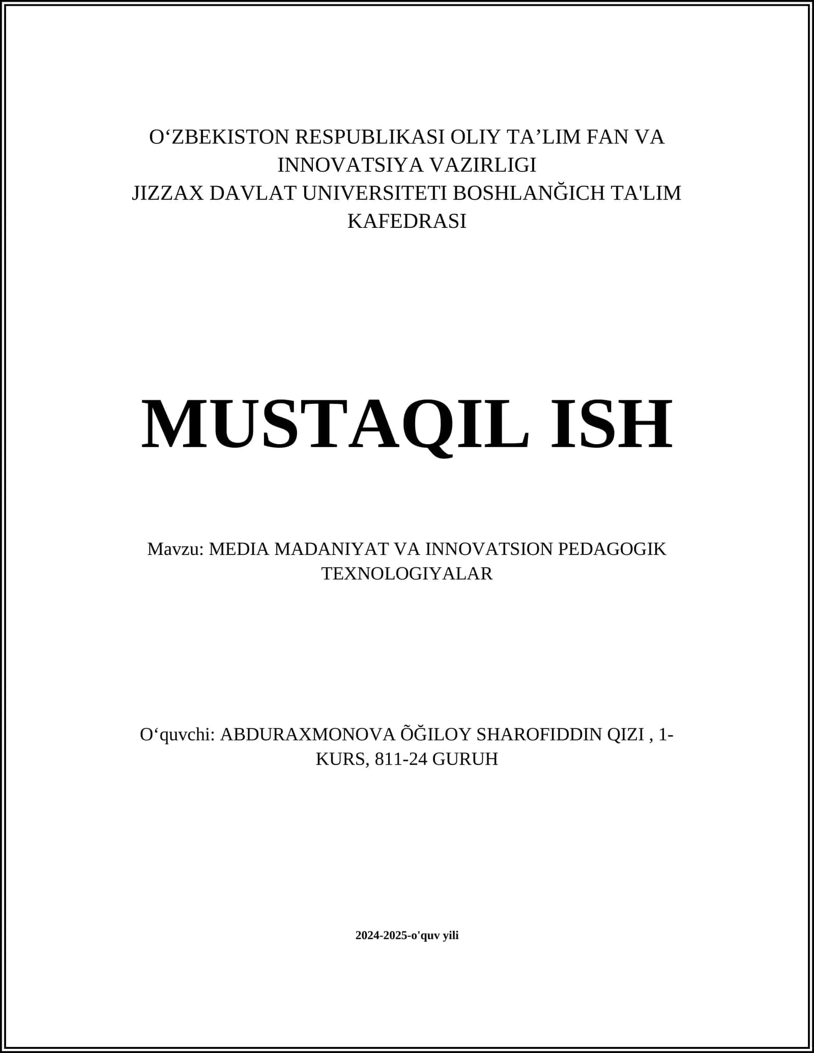 MEDIA MADANIYAT VA INNOVATSION PEDAGOGIK TEXNOLOGIYALAR