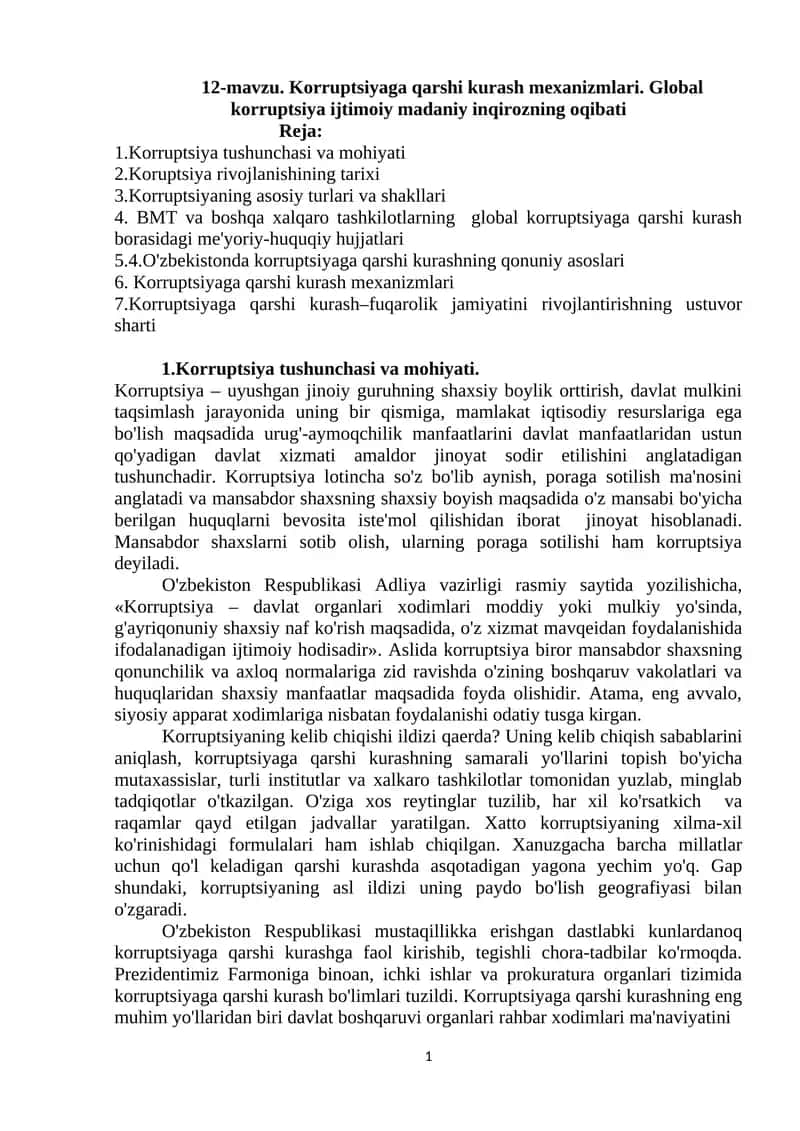 Global korruptsiya ijtimoiy madaniy inqirozning oqibati