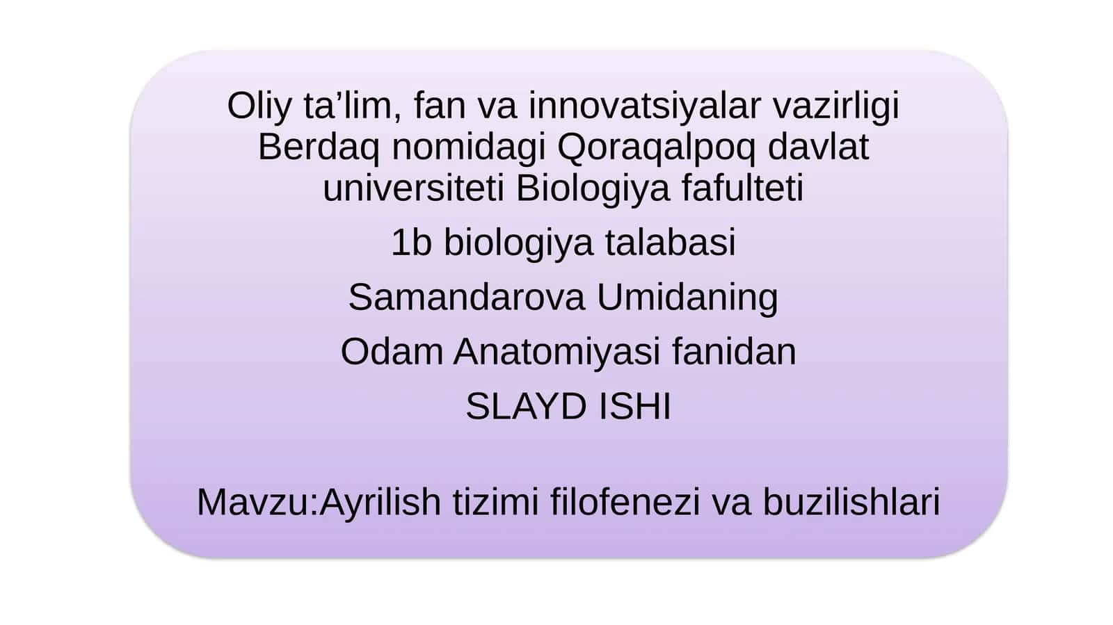 Ayrilish Tizimi Filogenezi va Buzilishlari