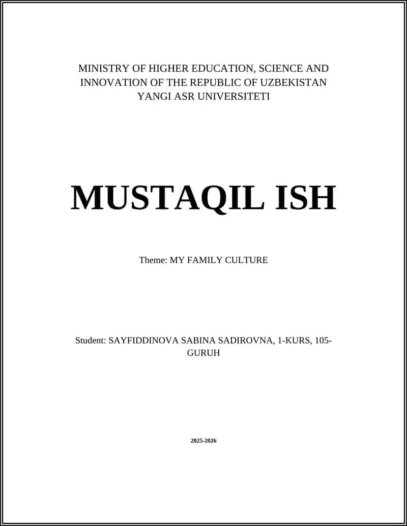 Yangi Asr Universiteti - Mustaqil Ish
