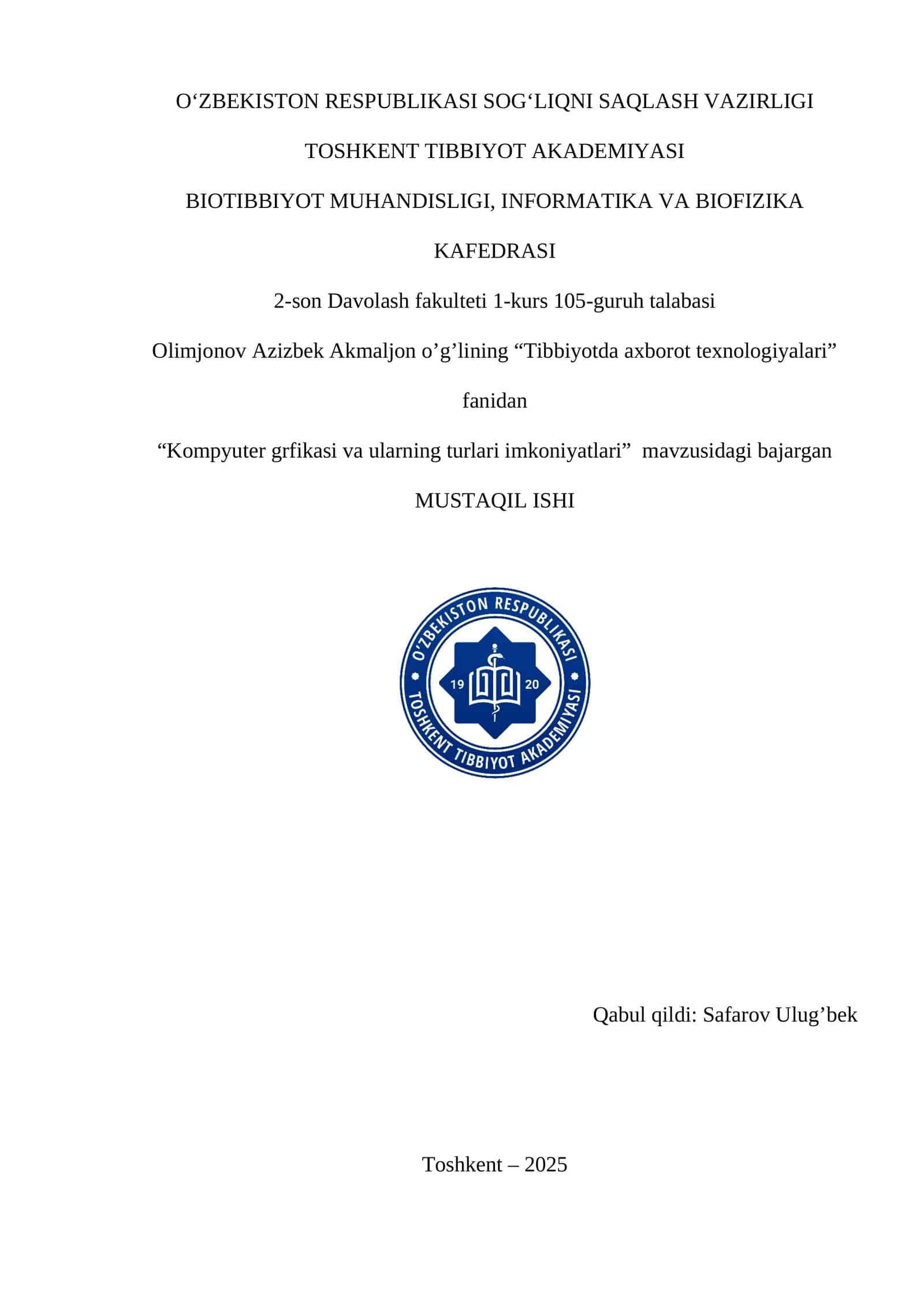 Kompyuter grfikasi va ularning turlari imkoniyatlari