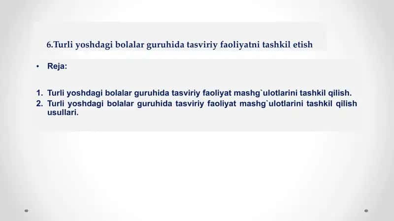 Turli yoshdagi bolalar guruhida tasviriy faoliyatni tashkil etish