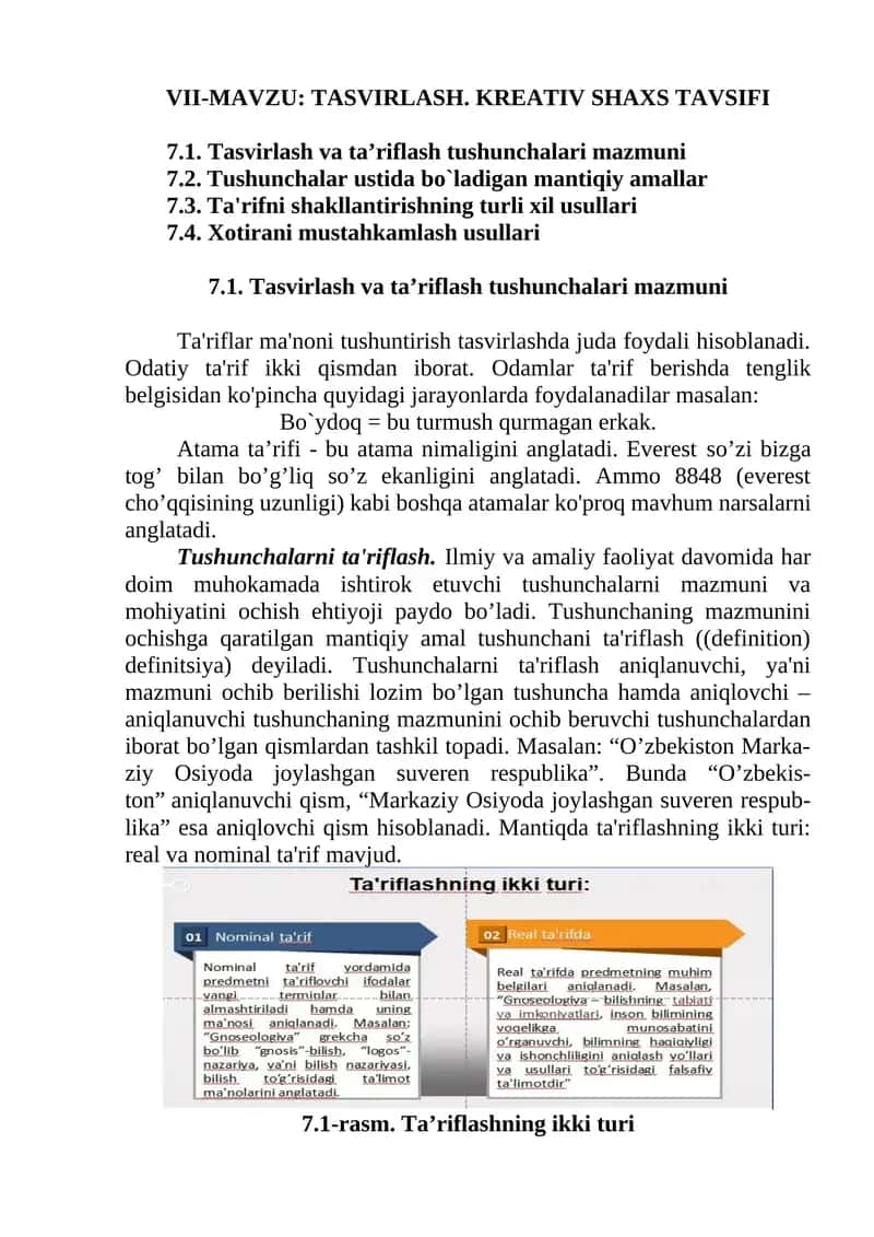 TASVIRLASH. KREATIV SHAXS TAVSIFI