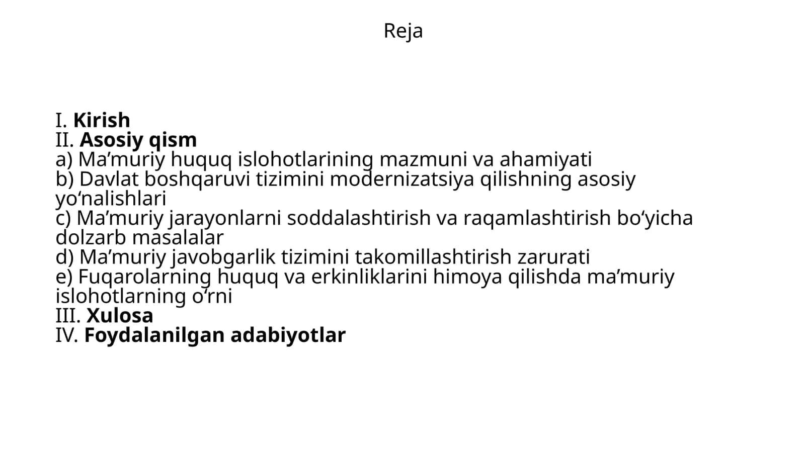 Ma’muriy huquq islohotlarining mazmuni va ahamiyati
