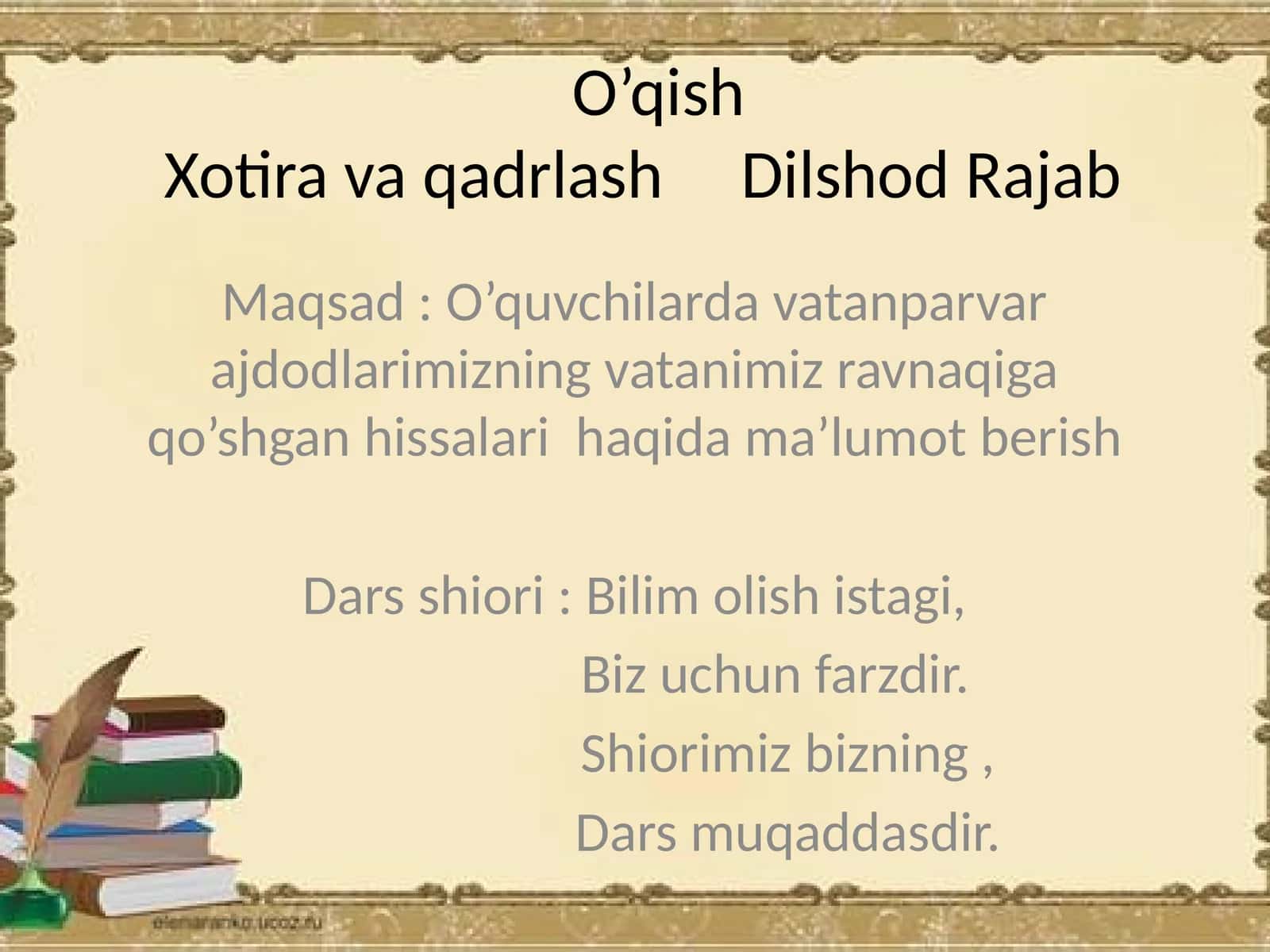 O’tilgan mavzu “Bo’limyuzasidan takrorlash”