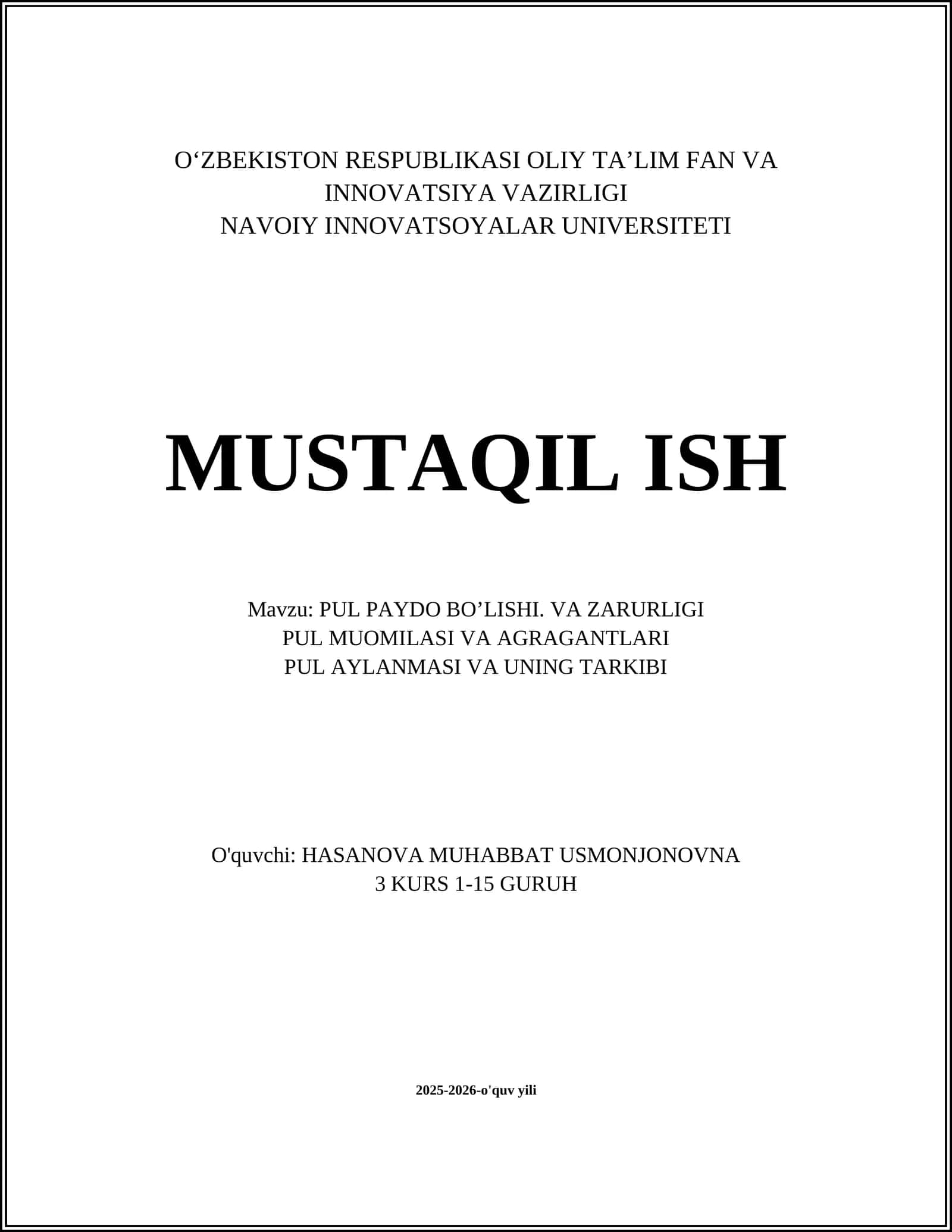 PUL PAYDO BO’LISHI. VA ZARURLIĞI