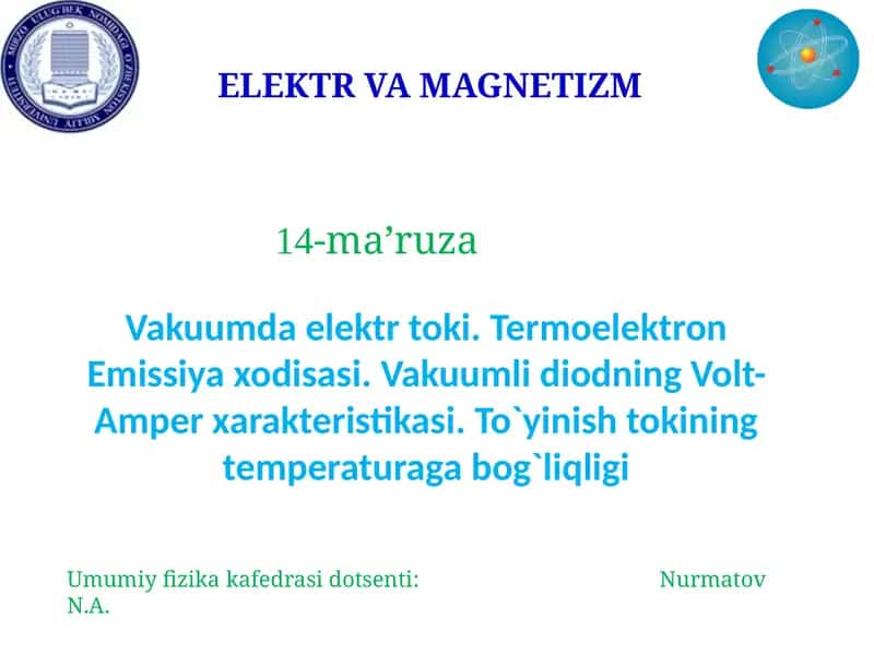 ELEKTR VA MAGNETIZM