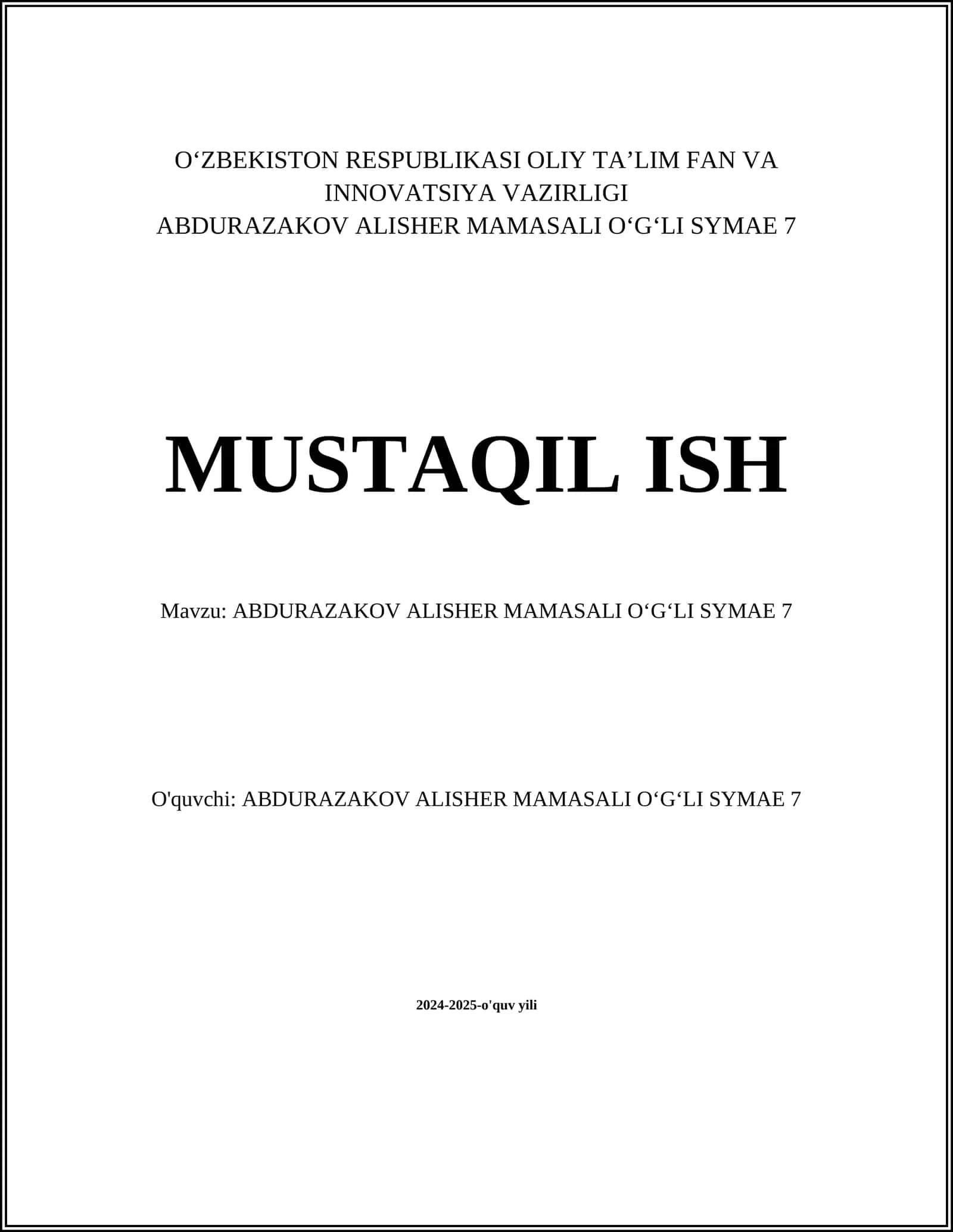 Abdurazakov Alisher Mamasali oʻgʻli Symae 7