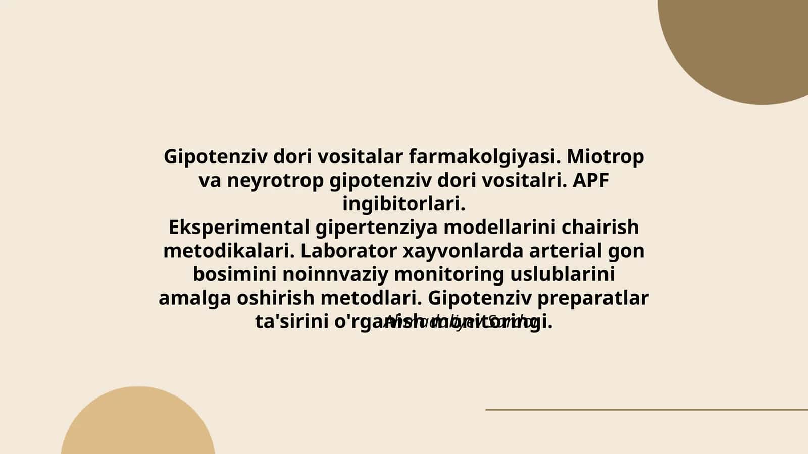 Gipotenziv dori vositalar farmakolgiyasi