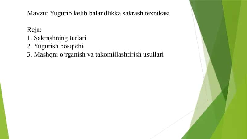 Yugurib kelib balandlikka sakrash texnikasi