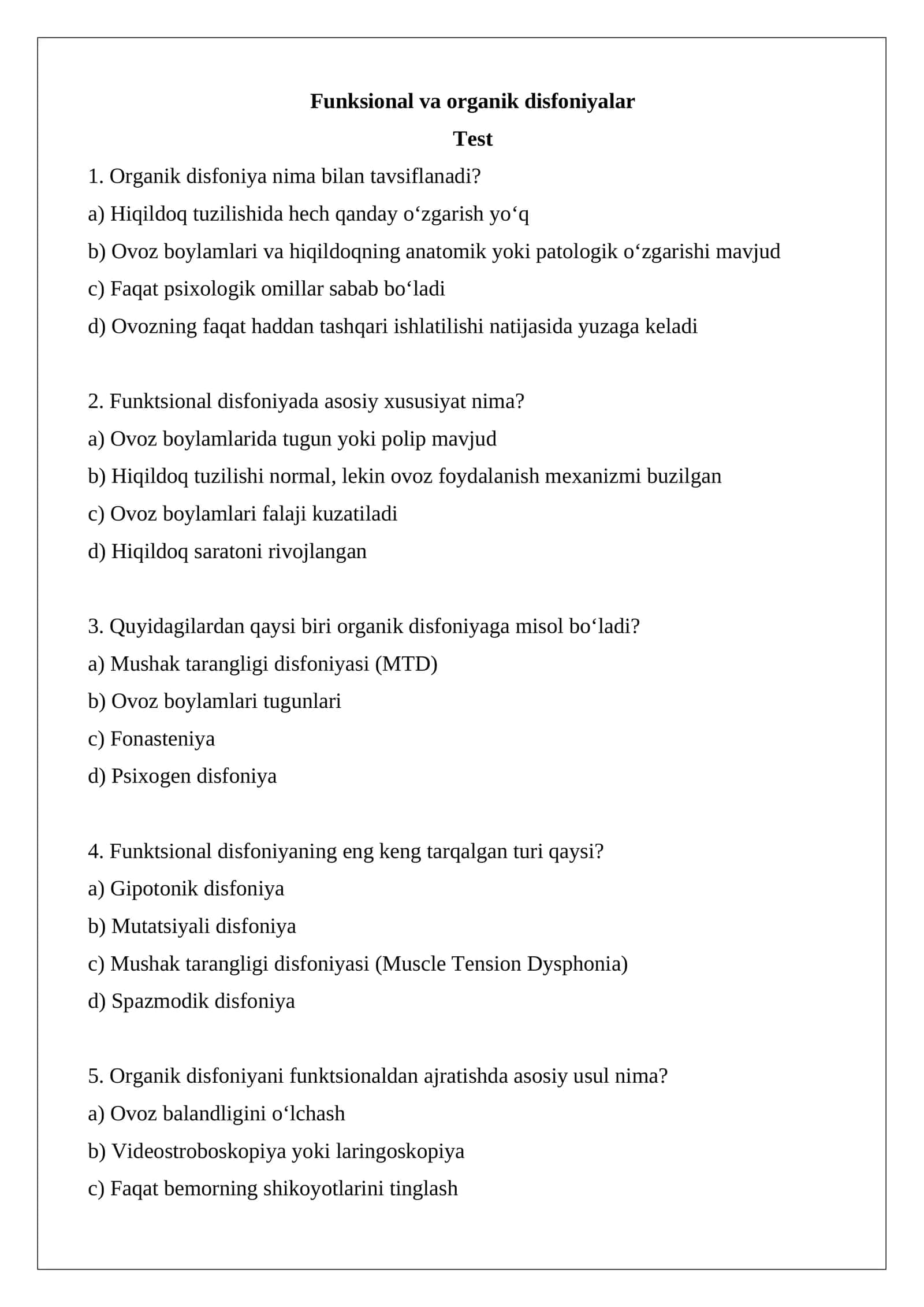 Funktsional va organik disfoniyalar