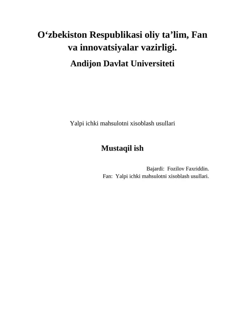 Yalpi ichki mahsulotni xisoblash usullari