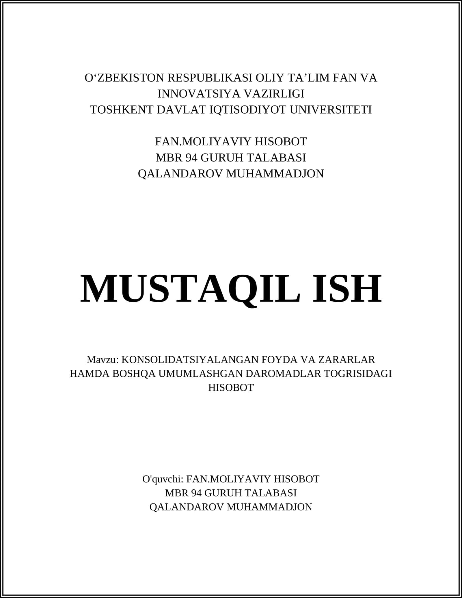 Konsolidatsiyalangan moliyaviy hisobotlar