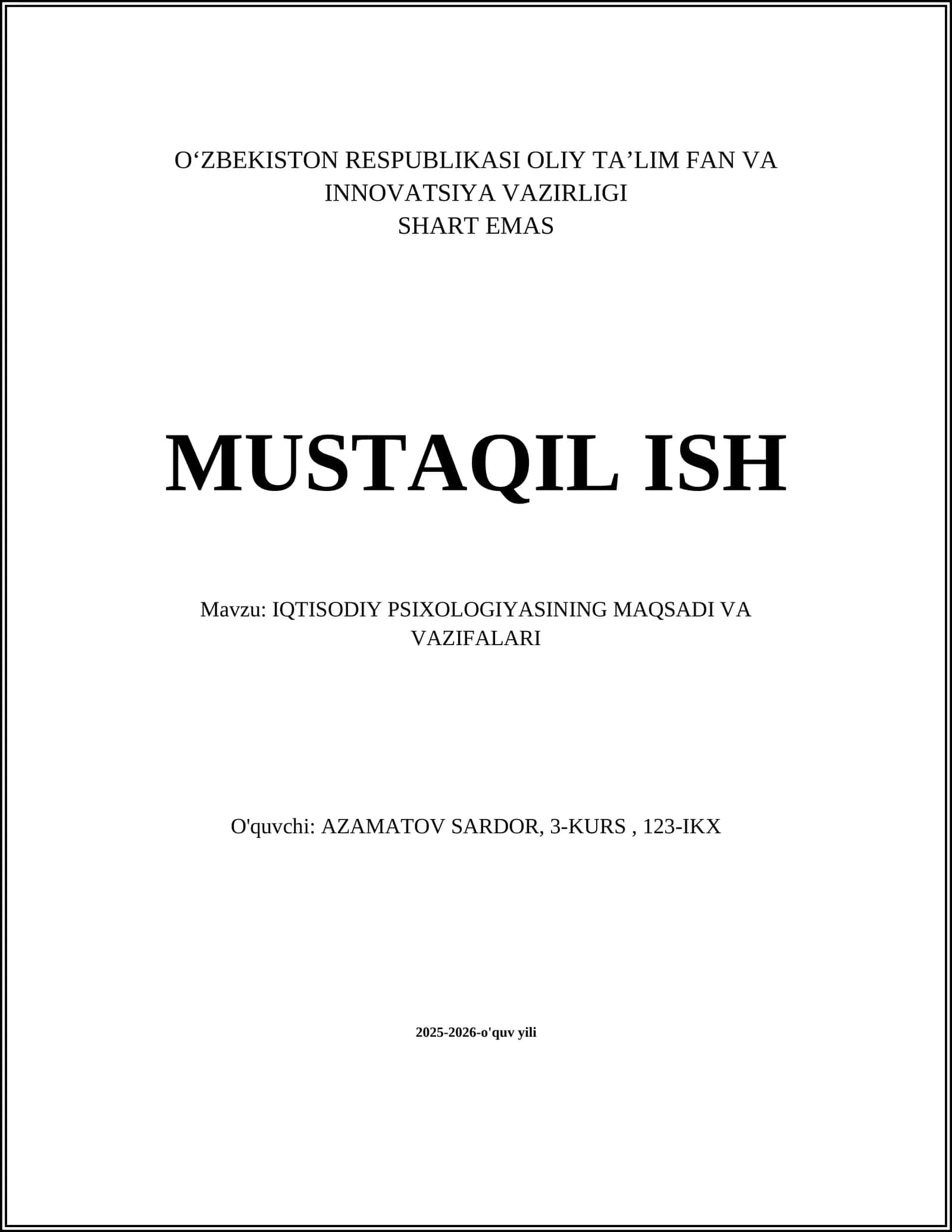 IQTISODIY PSIXOLOGIYASINING MAQSADI VA VAZIFALARI