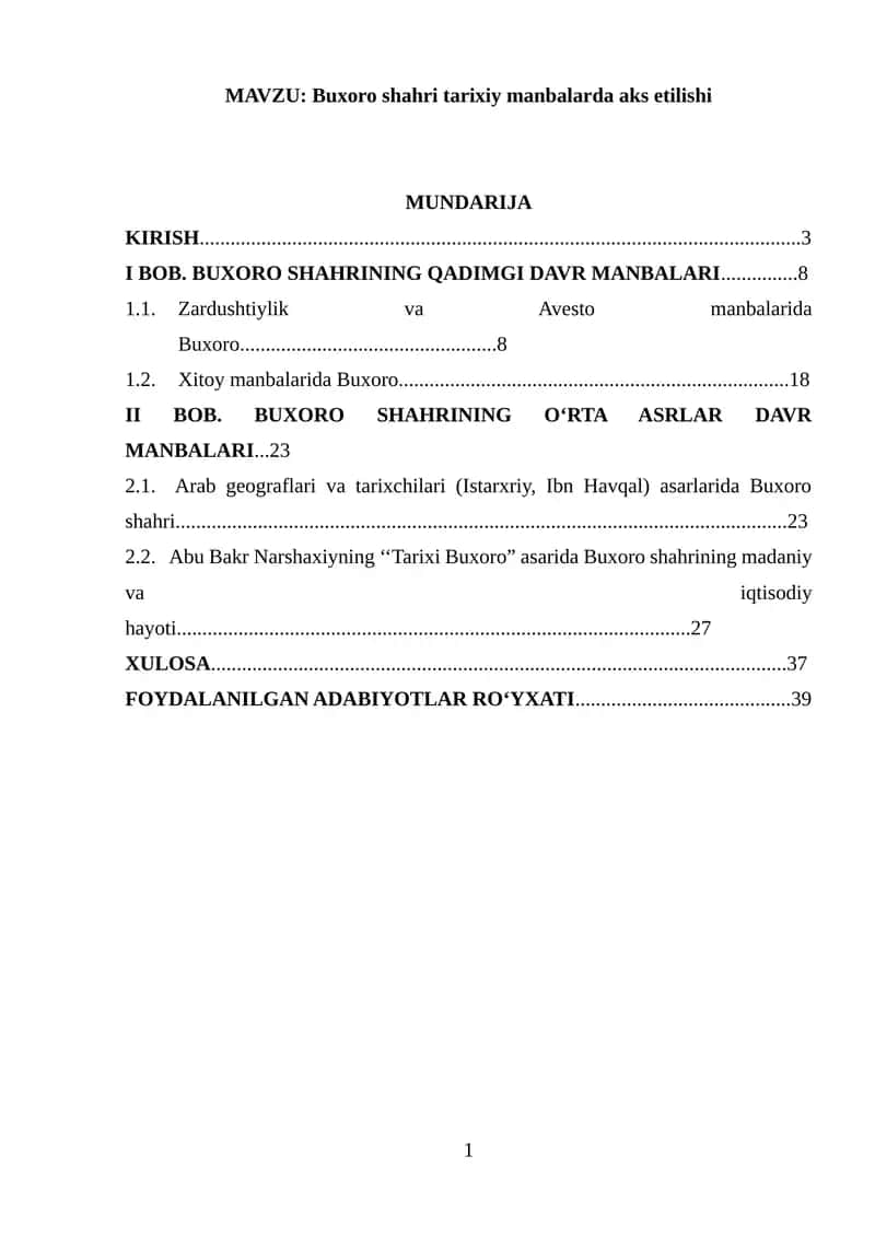 Buxoro shahri tarixiy manbalarda aks etilishi