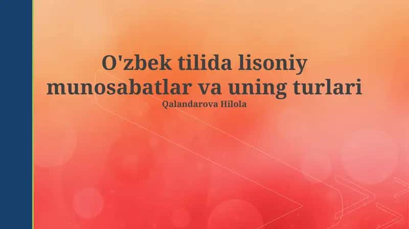 O'zbek tilida lisoniy munosabatlar va uning turlari