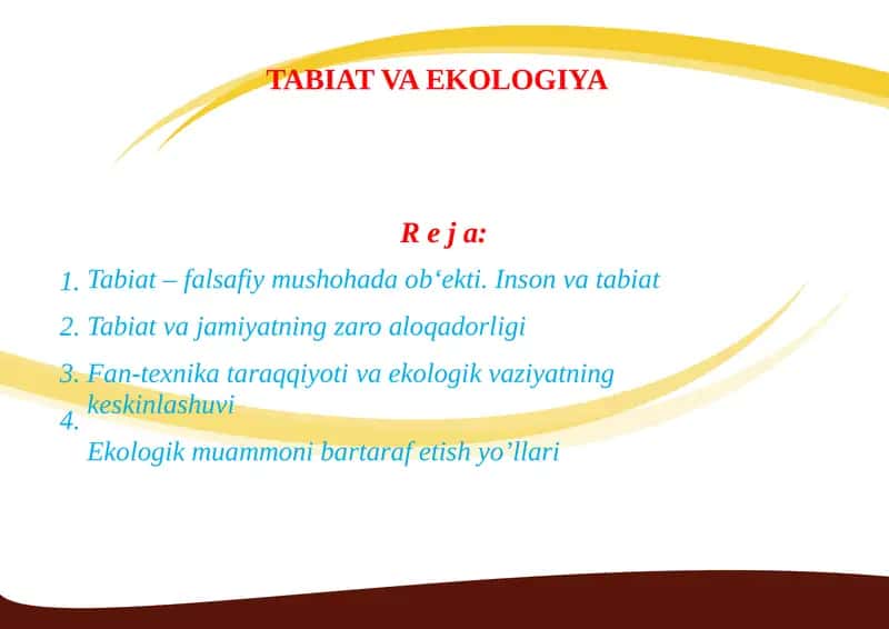 TABIAT VA EKOLOGIYA