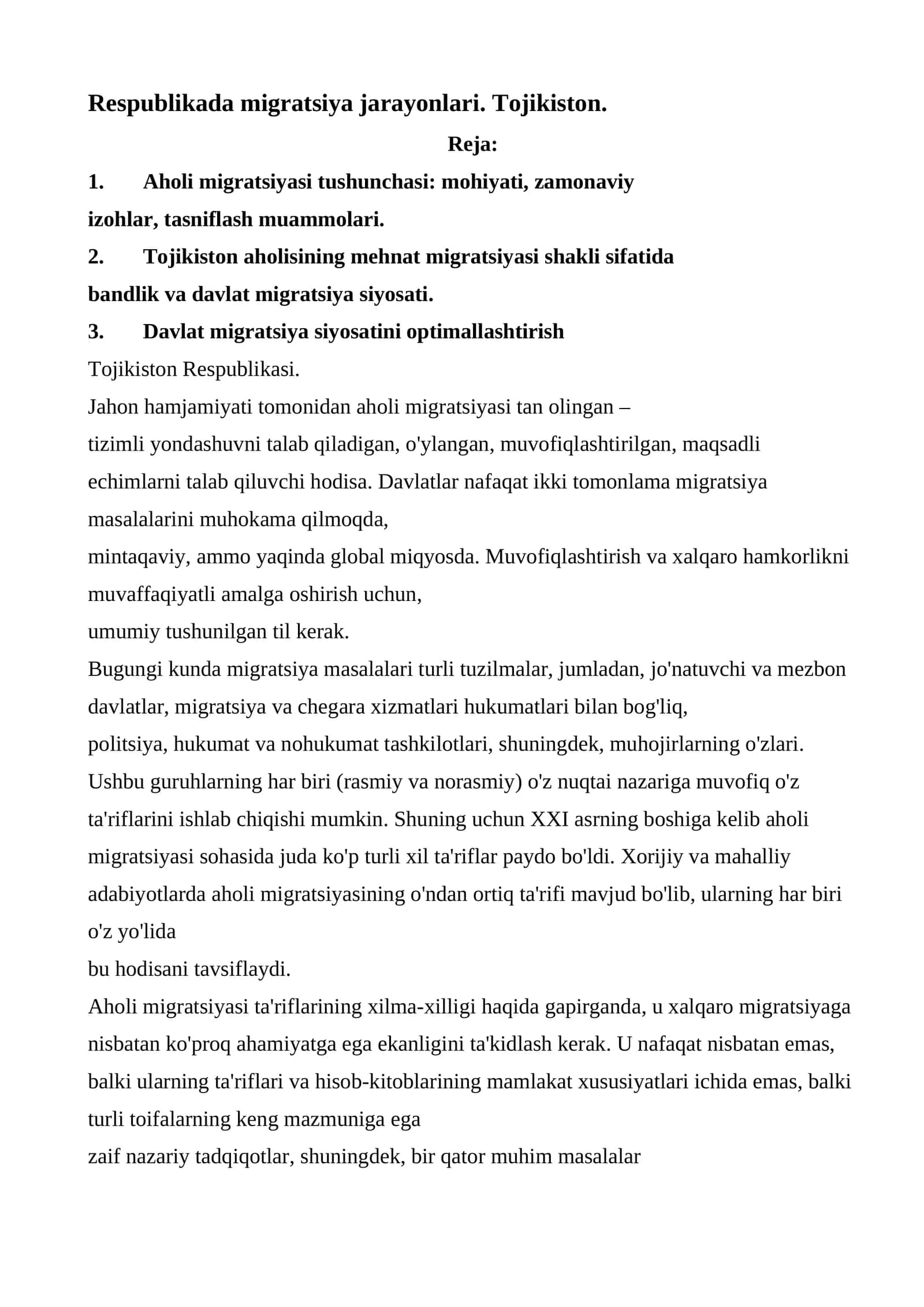 Migratsiya jarayonlari Tojikistonda
