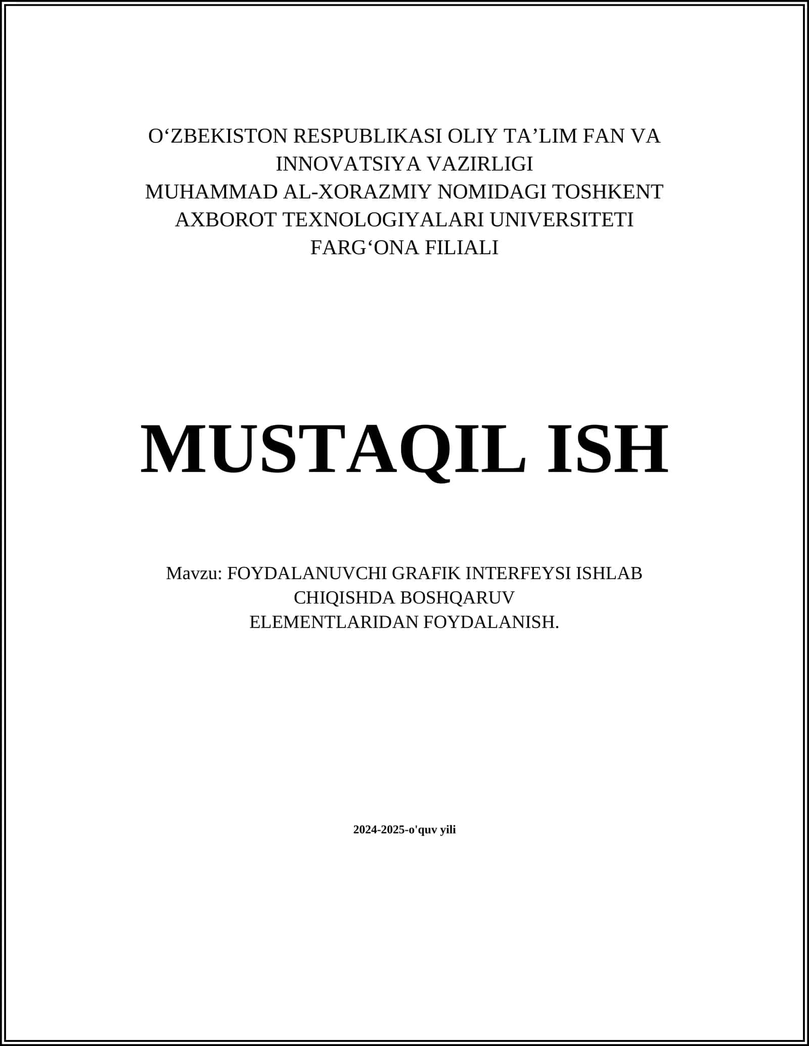 FOYDALANUVCHI GRAFIK INTERFEYSI ISHLAB CHIQISH ELEMENTLARI