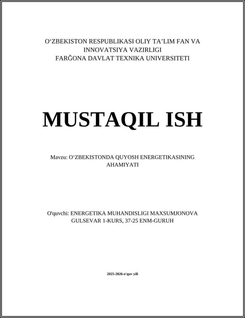 OʻZBEKISTONDA QUYOSH ENERGETIKASINING AHAMIYATI