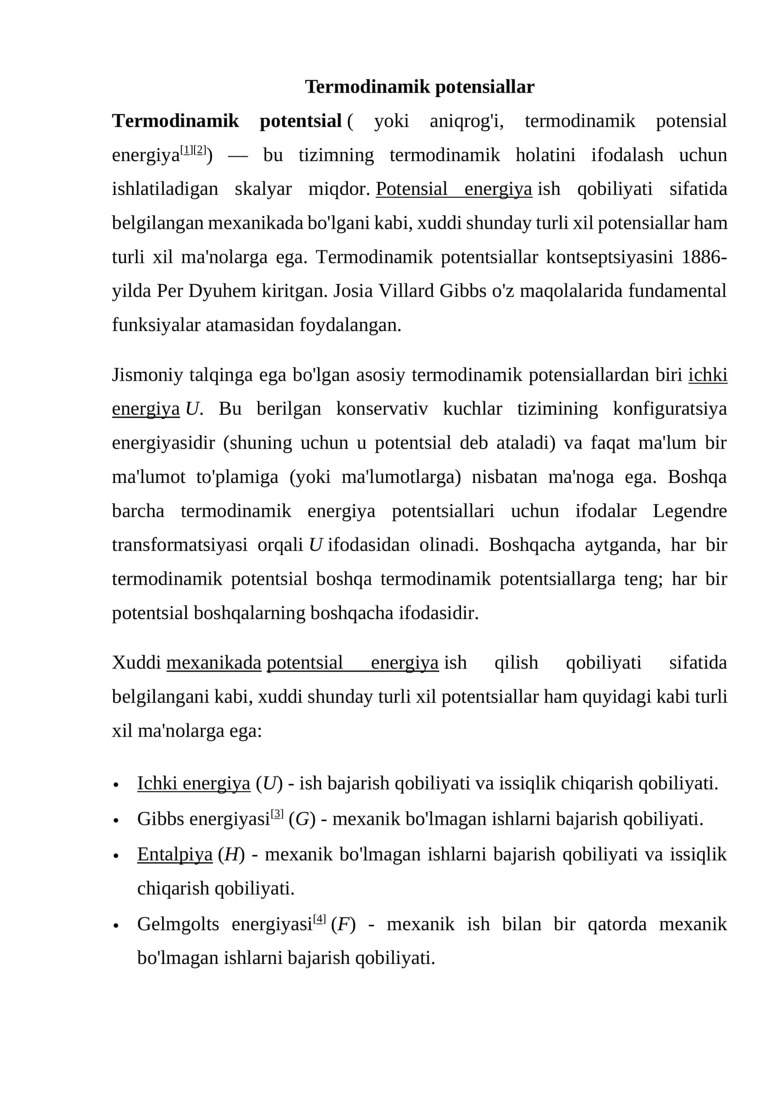 Termodinamik potensiallar