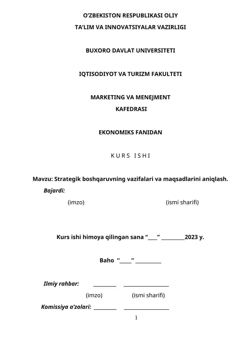 Strategik boshqaruvning vazifalari va maqsadlarini aniqlash