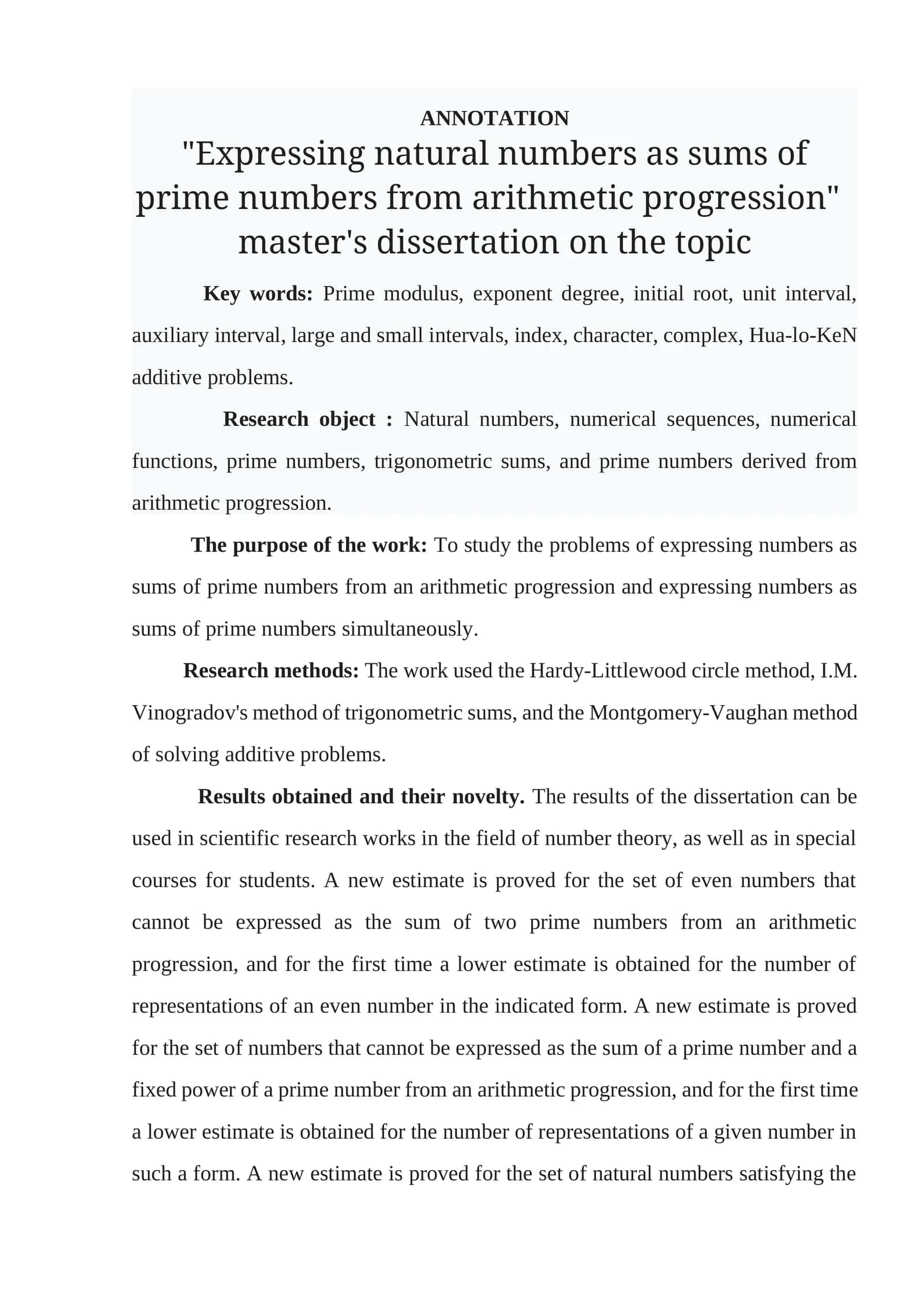 Expressing natural numbers as sums of prime numbers from arithmetic progression